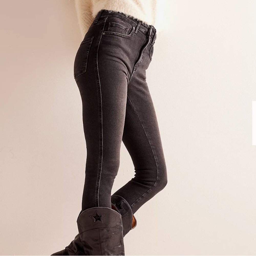 Free People Busted Knee Fly Fray Black Jeans Stretch 27 VGUC